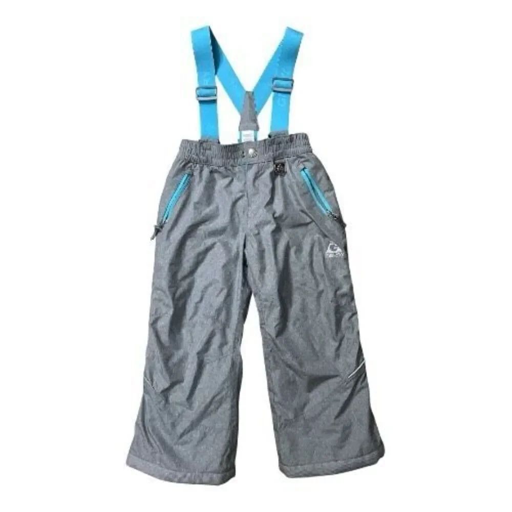 Gerry Kids Grey Snow Ski Pants With Blue Removable Suspenders Size XS(5/6) Bibs